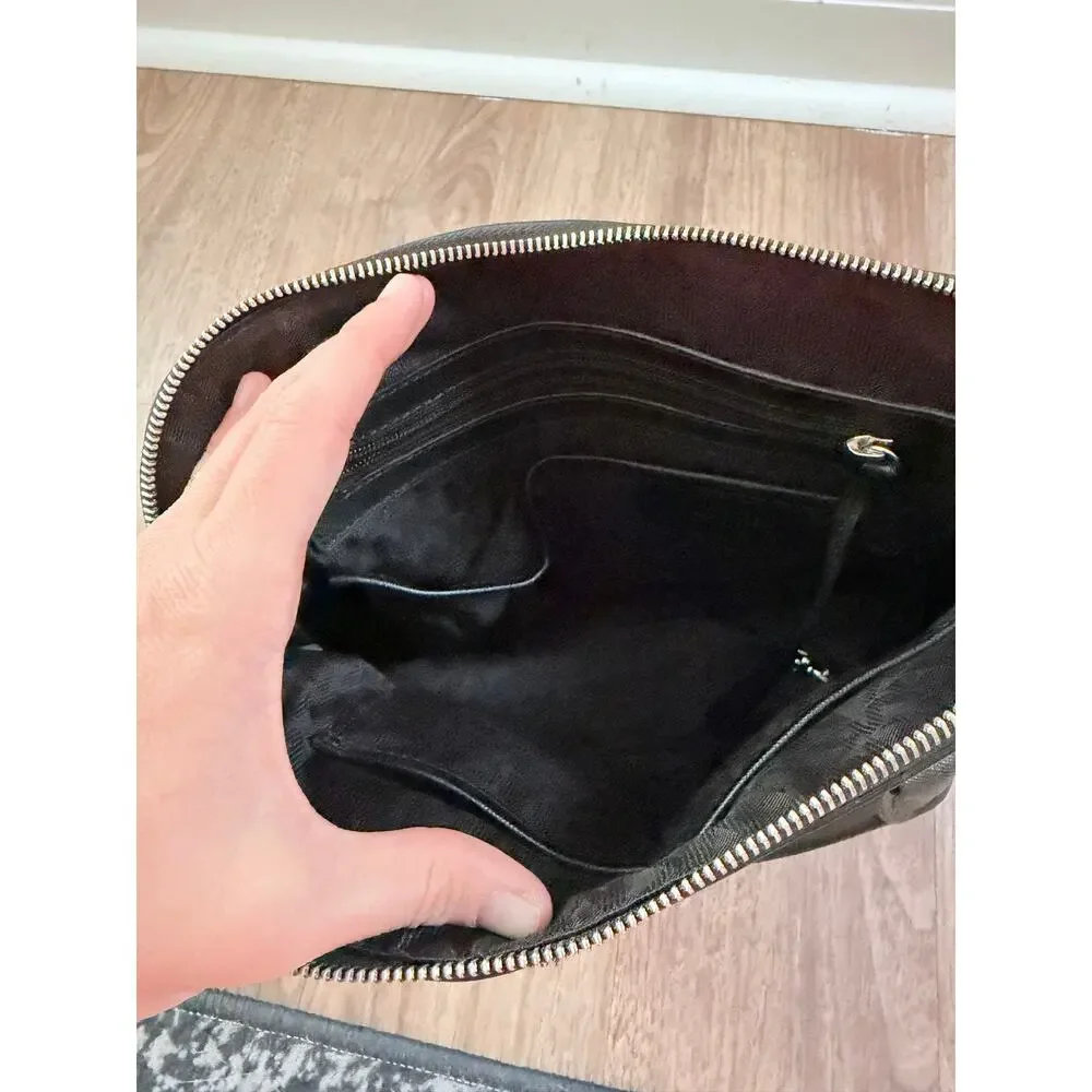 Michael Kors Cindy Dome Top Handle Black Diamond Stitch Silver Tone Purse